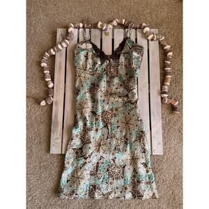 Vintage Y2K 90s Adonna Blue Brown Paisley Satin Mini Dress Nighty Lingerie, L